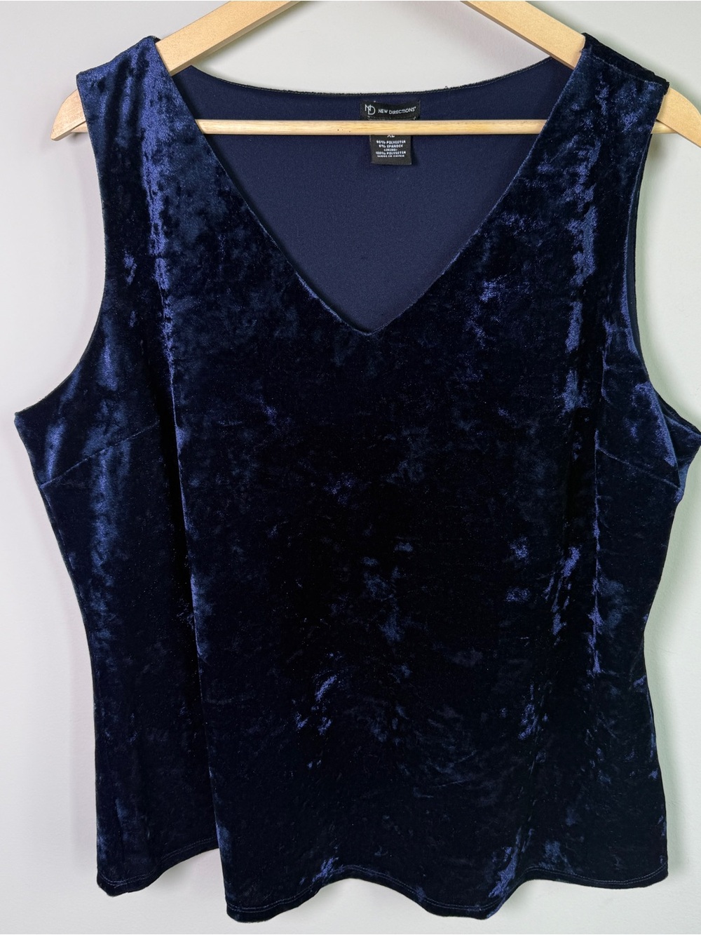 New Directions Navy Blue Crushed Velvet V-Neck Tank Witchy Y2K Whimsigoth XL